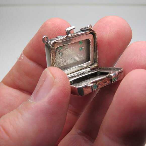 *925 Silver Antique Suitcase Emerald - Picture 7 of 12